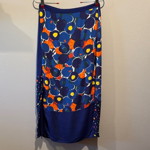 STAUD Dresses & Skirts - Staud Abstract Fruits and Veggie Blue Midi Knee Length Zip Back Colorful Skirt